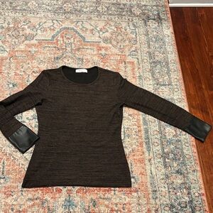 Bailey 44 marled brown and back Long Sleeve Top with leatherette Black Cuffs